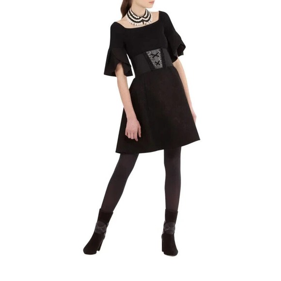 Anne Fontaine EVAELLE DRESS LACE OVER NEOPRENE Fit FLARE Boat Black 40 6… - Picture 8 of 8